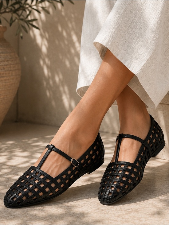 Dolce Vita Shoes - Dolce Vita Rains Black Woven T-Strap Flats Size 9 New in Box